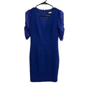 DKNY Royal Blue Puff Sleeve Bodycon Cocktail Dress Chic Sophisticated